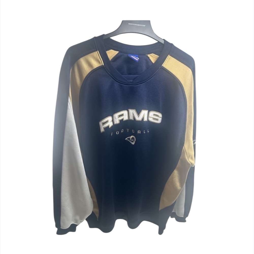 Y2K Rams Shirt Men Blue Long‎ Sleeve Crew Neck NFL Football